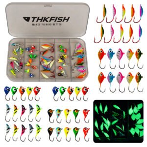 50PCS Ice Fishing Lures Jigs Kit for Walleye Perch
