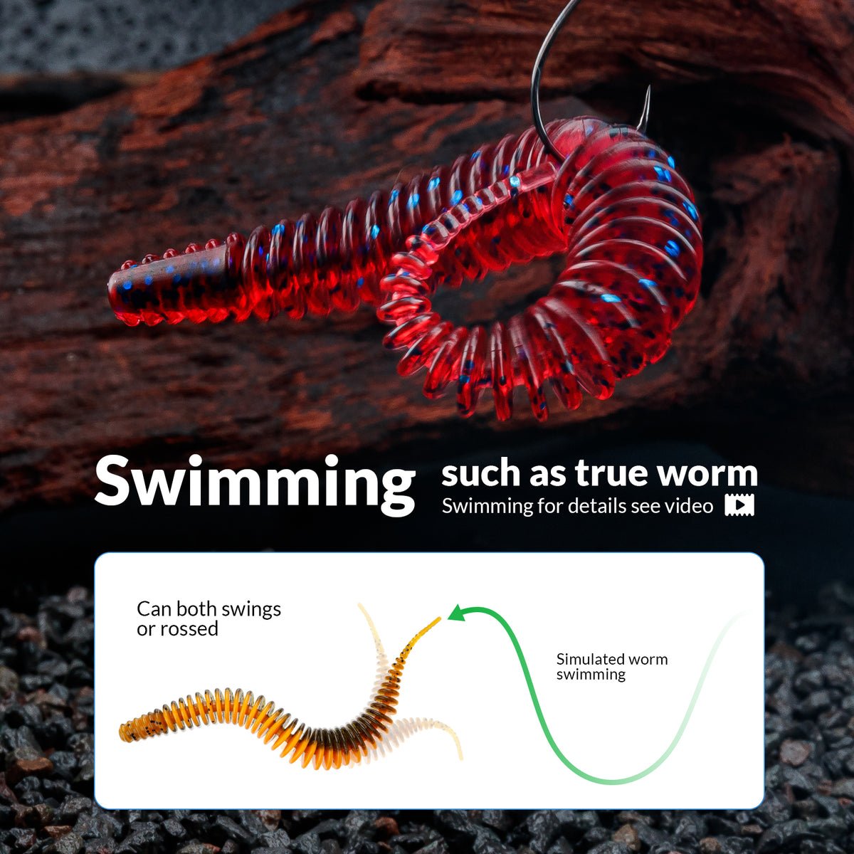 6pcs Soft Plastic Fishing Worms Lures for Bass