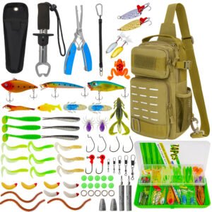 Fishing Backpack with Tackle Box and 74pcs Fishing Tool Kit