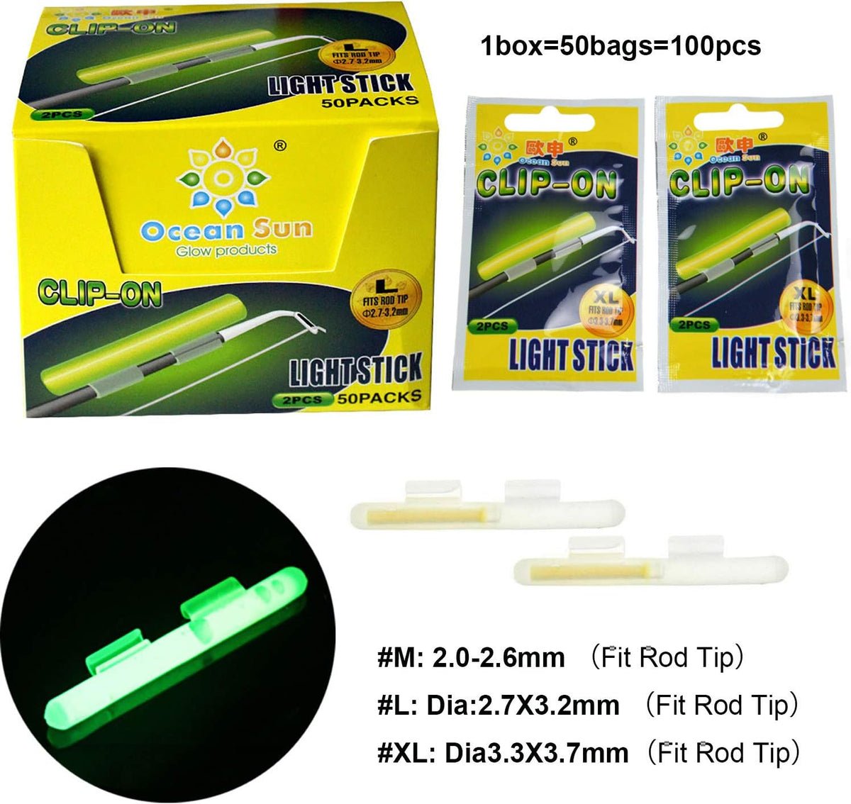 100pcs Fishing Glow Sticks Rod Tip Glow Sticks - Image 2